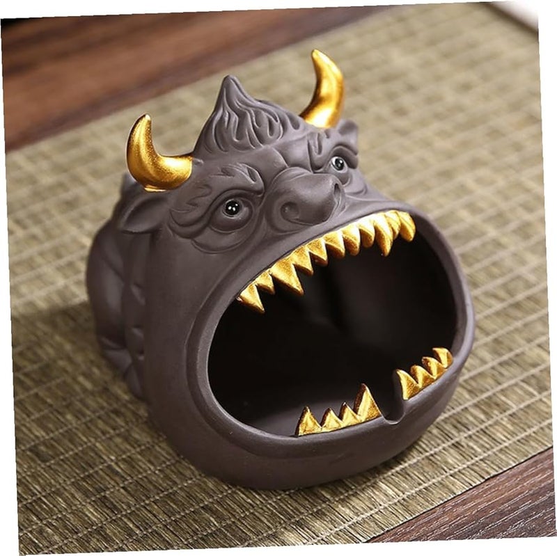 منفضة سجائر سيراميك كرتونية على شكل بقرة مع غطاء حاوية أعقاب سجائر مقاومة للرياح ديكور منزلي - Image 5